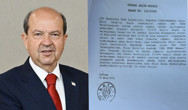 YSK: Ersin Tatar seçim yasaklarını ihlal etti, polis soruşturması başlatılsın! Kaynak: YSK: Ersin Tatar seçim yasakların